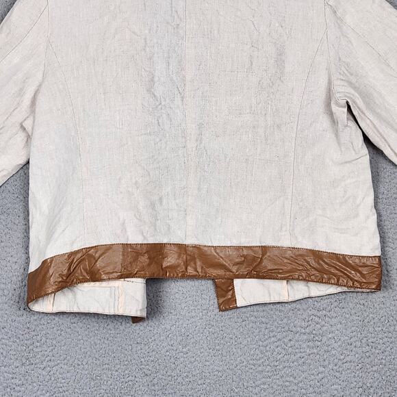 CHICOS Jacket Womens Size 2 US Large Beige Open Front 100% Linen Mandarin Collar - Picture 10 of 16